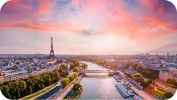 World-famous French museum and artistic landmark in Paris, Louvre at sunset