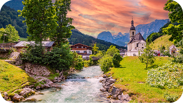 Ancient German castle perched on hilltop with charming rural landscape, Bavaria