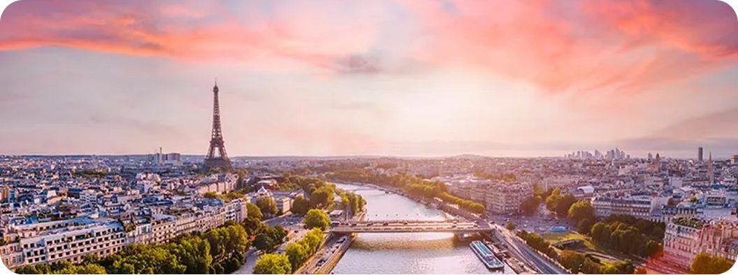 Eiffel Tower at sunset over Paris, France
